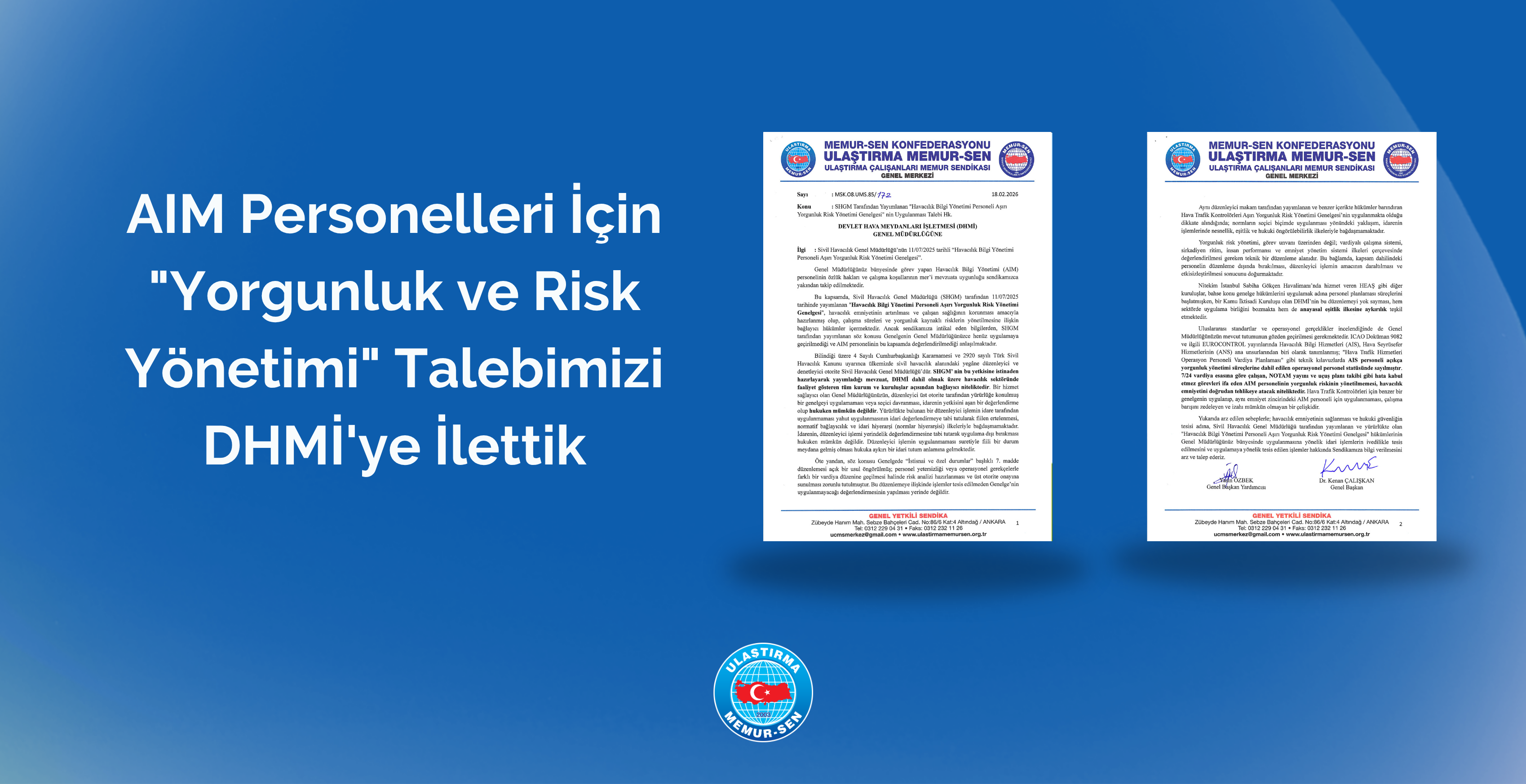 AIM Personellerinin “Yorgunluk ve Risk Yönetimi” Genelgesinden Yararlandırılması İçin DHMİ’ye Başvurduk