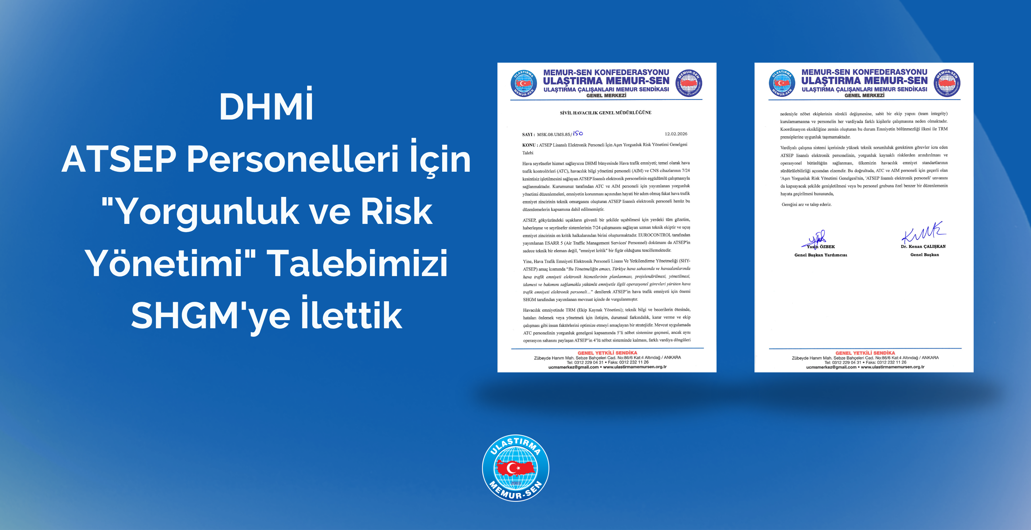 DHMİ ATSEP Personelleri İçin "Yorgunluk ve Risk Yönetimi" Talebimizi SHGM'ye İlettik