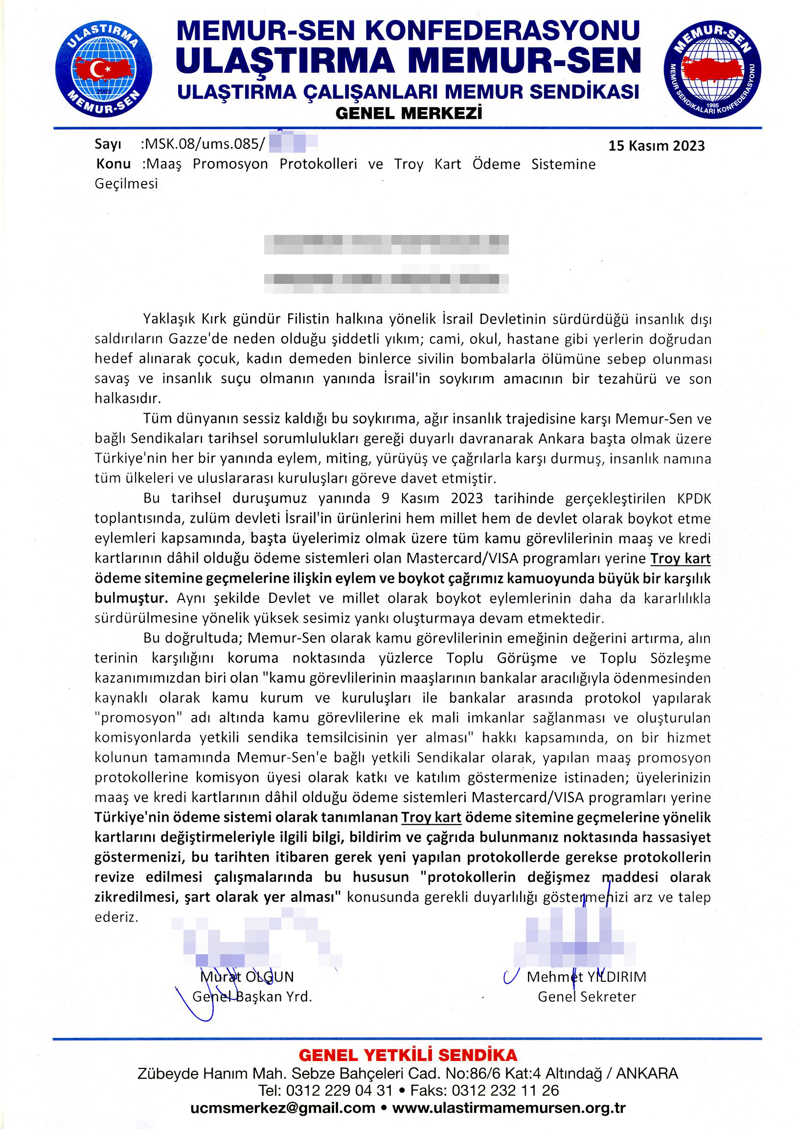 Tüm Kurumlarımızdan, Türkiye’nin Milli ödeme sistemi TROY Kart’a geçilmesini talep ettik